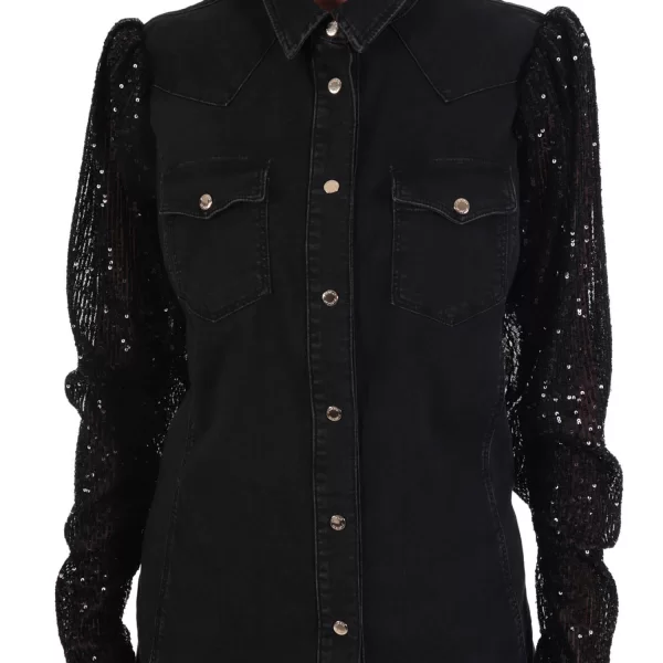 PINKO ΠΟΥΚΑΜΙΣΟ CRUZ CAMICIA ΠΑΓΙΕΤΑ ΜΑΝΙΚΙ ΜΑΥΡΟ