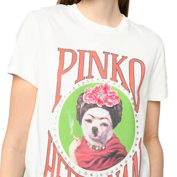 PINKO T-SHIRT LUNEDI LOGO FRIDA CHI-HALO LUCIA HEFFERNAN ΛΕΥΚΟ