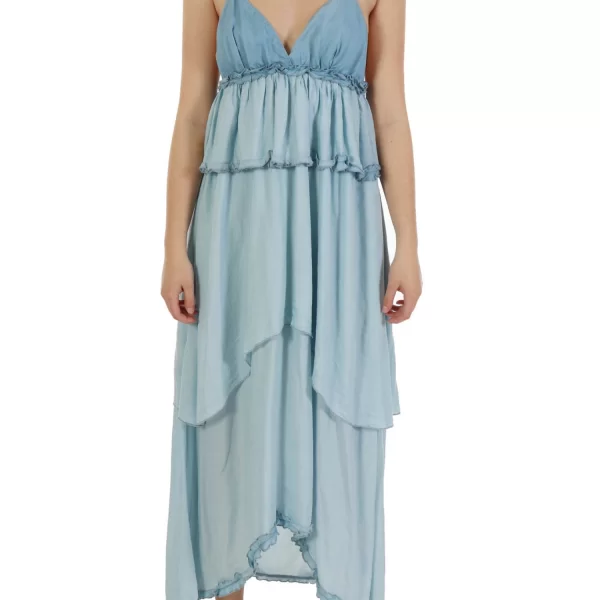 PINKO ΦΟΡΕΜΑ JEANS ΤΙΡΑΝΤΑ ΑΣΥΜΕΤΡΟ AGATHA ΣΙΕΛ