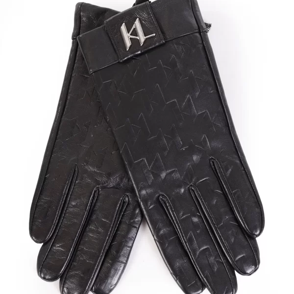 KARL LAGERFELD ΓΑΝΤΙΑ ALL OVER LOGO ΜΕΤΑΛΛΙΚΟ LOGO ΜΑΥΡΟ