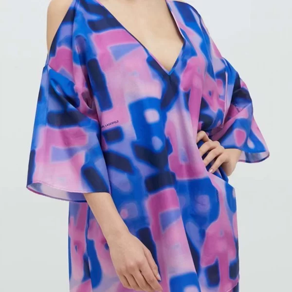 Karl Lagerfeld KARL LAGERFELD ΚΑΦΤΑΝΙ ΠΟΛΥΧΡΩΜΟ PRINT V-NECK ΜΠΛΕ/ΦΟΥΞΙΑ