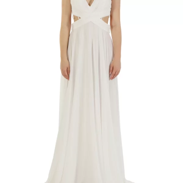 ALLURE EVENING ΦΟΡΕΜΑ ΜΑΚΡΥ ΒΟΛΑΝ ΤΙΡΑΝΤΑ ΠΛΑΤΗ ΑΝΟΙΓΜΑΤΑ ΠΛΑ'Ι' ΛΕΥΚΟ