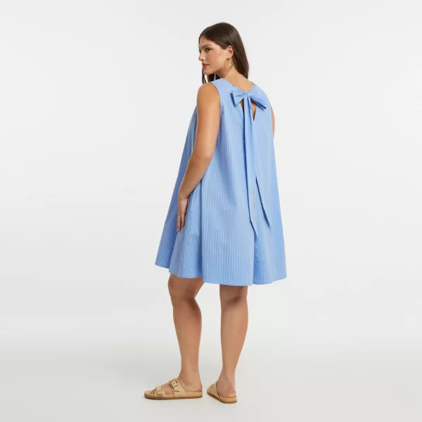 MAT FASHION Ριγέ αμάνικο βαμβακερό φόρεμα με φιόγκο στην πλάτη