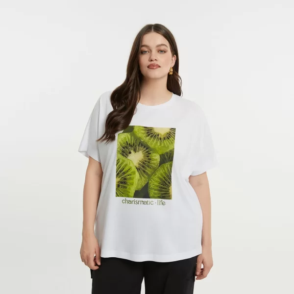Βαμβακερό t-shirt με καλλιτεχνικό kiwi print