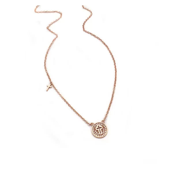 Λεπτό Κολιέ με σταυρό ασημένιο Rose Gold SG123