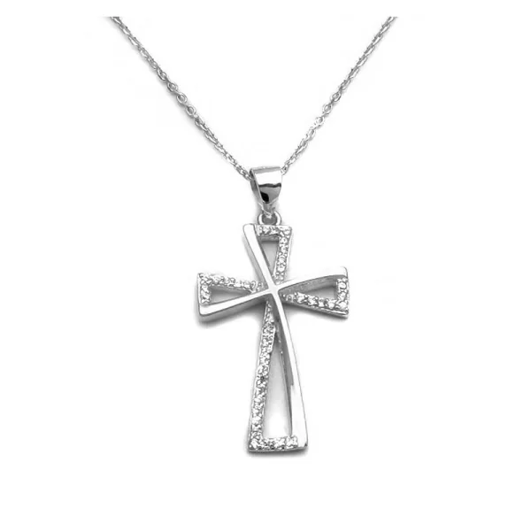 Asimenio Γυναικείος σταυρός ασημένιος με πέτρες SG130