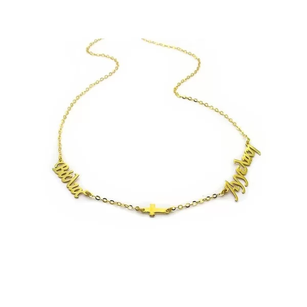 Κολιε με διπλά ονόματα και σταυρό, από Ασήμι επίχρυσο