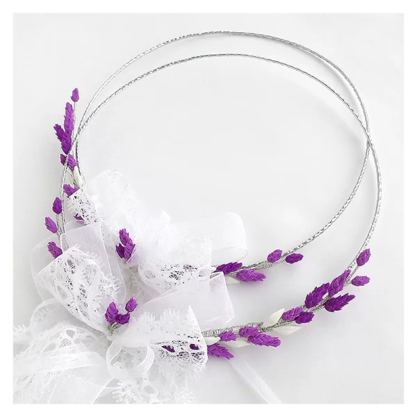 Στέφανα Γάμου με πορσελάνινα λουλουδάκια λεβάντα ST107