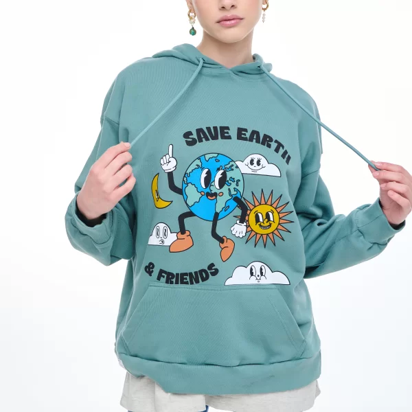 Γυναικείο Φούτερ με κουκούλα και μεταξοτυπία - SAVE EARTH - ARMY