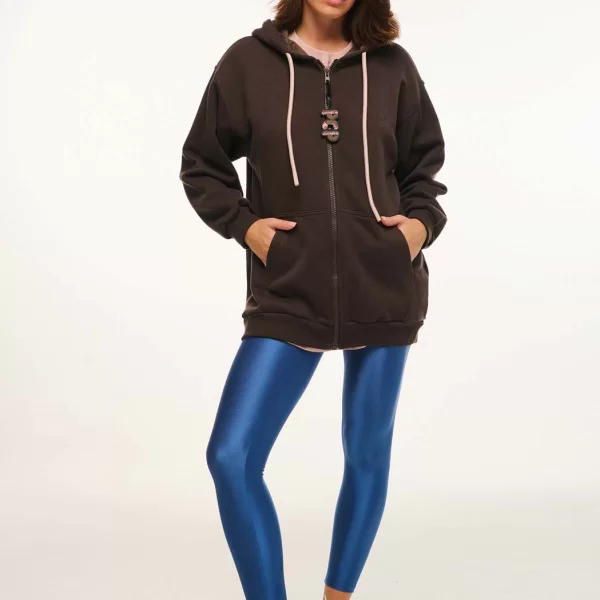 Γυναικείο Φούτερ με φερμουάρ και κέντημα - BROWN