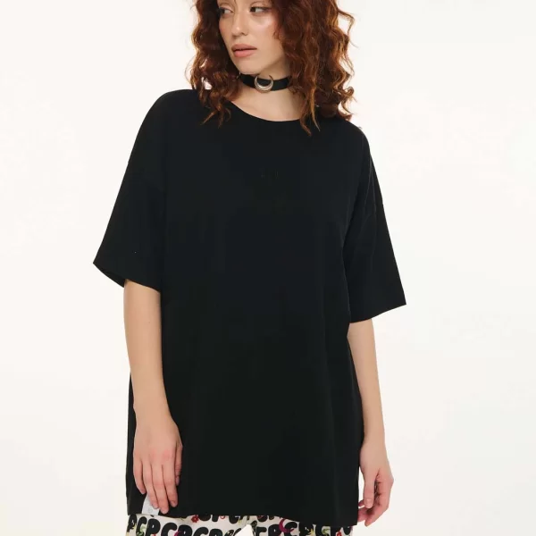 Γυναικείο Κοντομάνικο Μπλουζάκι Μονόχρωμο - BLACK