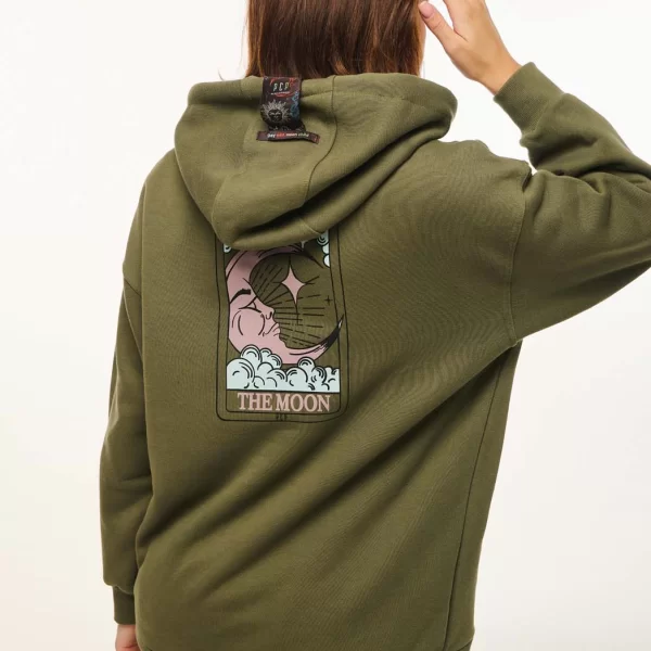 Γυναικείο Φούτερ με κουκούλα και τύπωμα - THE MOON - OLIVE