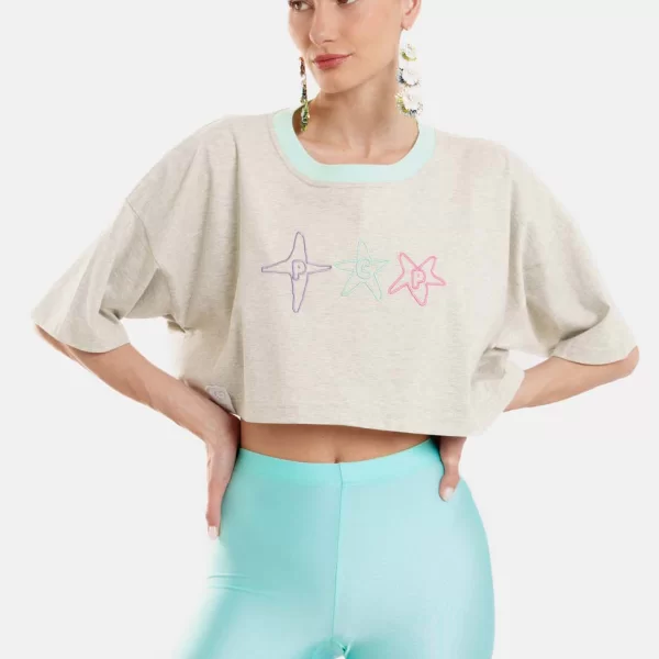 Γυναικείο Crop Top με κέντημα – Stars Grey - GREY