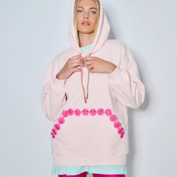 Γυναικείο Φούτερ με κουκούλα και κέντημα - MARY - BABY PINK