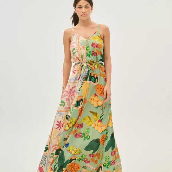 PCP CLOTHING Γυναικείο μακρύ φόρεμα εμπριμέ - Bella - PISTACHIO