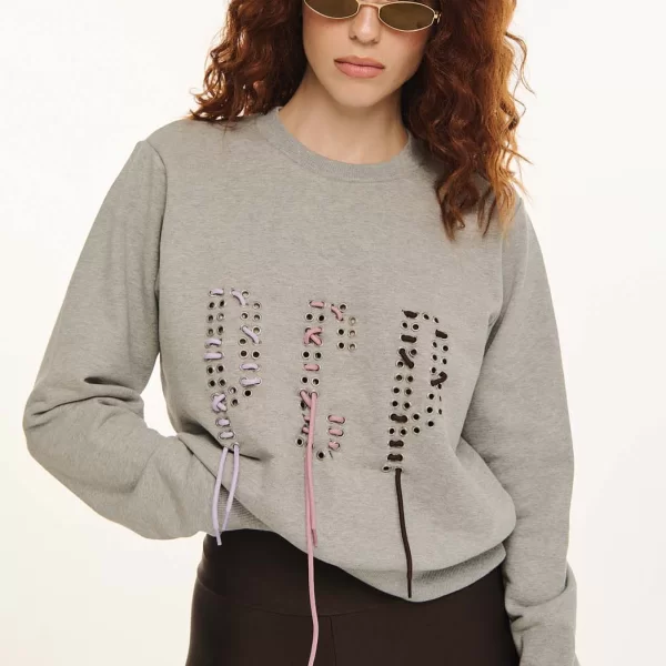 Γυναικείο Φούτερ με κέντημα - LACED UP - GREY