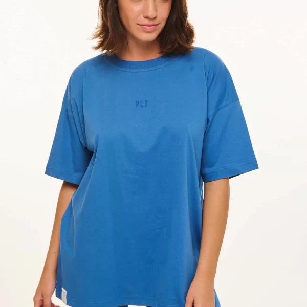 Γυναικείο Κοντομάνικο Μπλουζάκι Μονόχρωμο - BLUE