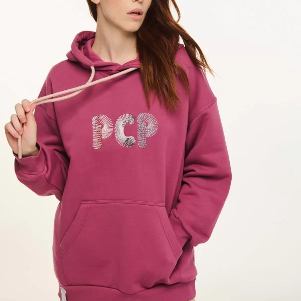 Γυναικείο Φούτερ με κουκούλα και κέντημα - IDENTITY - PLUM