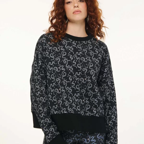 Γυναικείο Φούτερ με κέντημα - SNAKES - BLACK