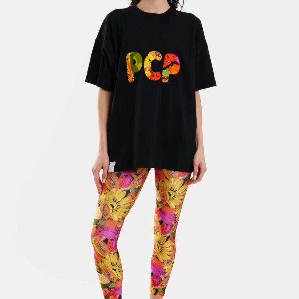 Γυναικείο Κοντομάνικο Μπλουζάκι με απλικέ - Tropicana - BLACK