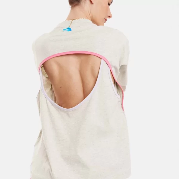 Γυναικείο Κοντομάνικο Μπλουζάκι με κέντημα - Aria - GREY