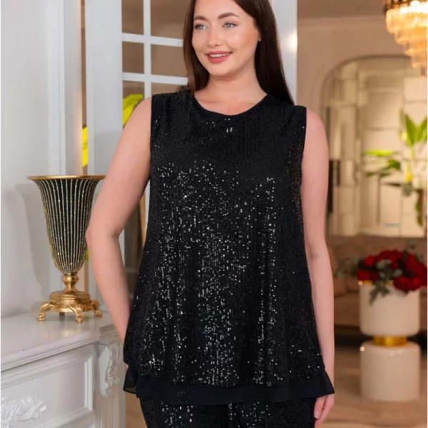 NUSS γυναικείο αμάνικο bigsize μπλούζα με παγιετα