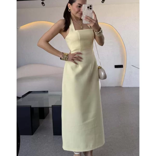 SOU Eliza μιντι γυναικείο φόρεμα κίτρινο