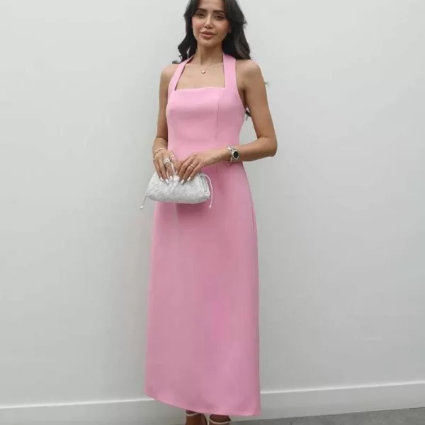 Eliza μιντι γυναικείο φόρεμα ροζ