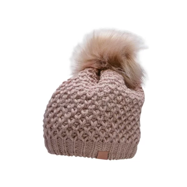 4F Pom Pom Beanie Γυναικείος Σκούφος Πλεκτός σε Ροζ χρώμα H4Z22-CAD014-56S