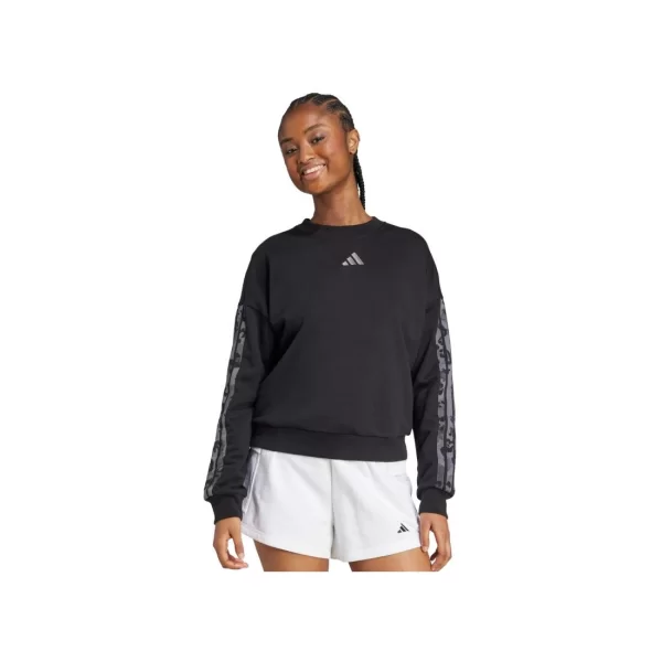 Women's adidas Animal Print 3Stripes French Terry Sweatshirt Black JM1835