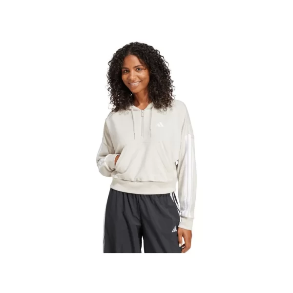 Women's adidas Essentials 3Stripes French Terry QuarterZip Hoodie Beige JN1958