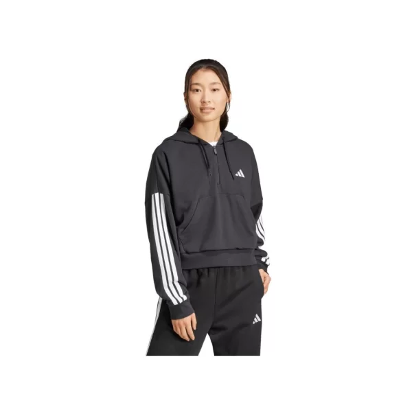 Women's adidas Essentials 3Stripes French Terry QuarterZip Hoodie Black JN1956