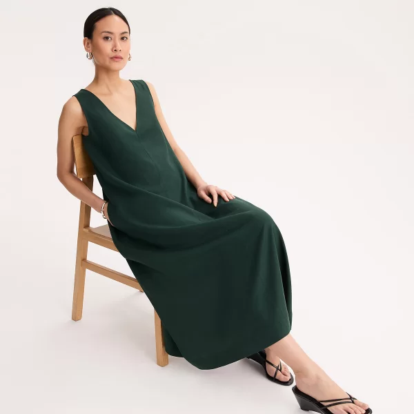 Midi Φόρεμα χωρίς μανίκια από λινό και βισκόζη