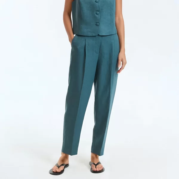 Παντελόνι cigarette με πιέτες από λινό