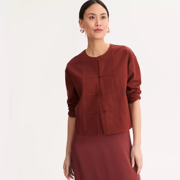 Ίσιο σακάκι με στρογγυλή λαιμόκοψη από λινό και βισκόζη