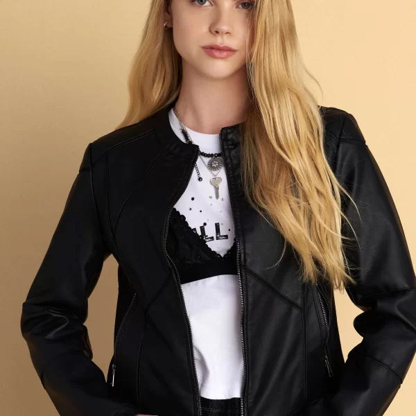 Μπουφάν δερματίνη με ραφές - 5206179071161