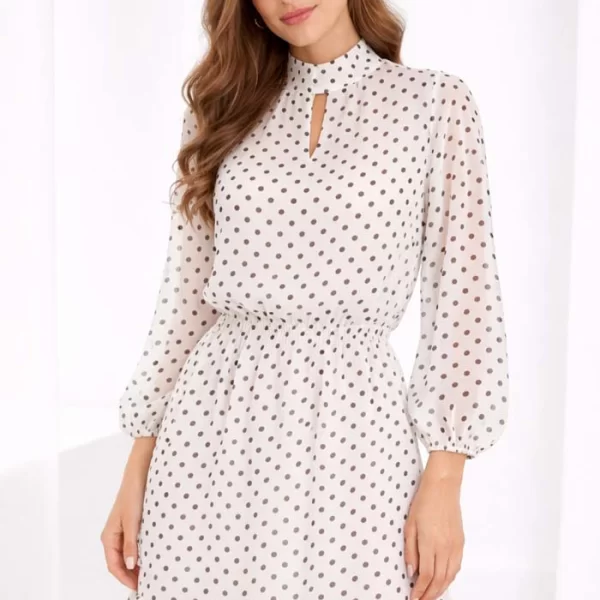 retro αέρινο πουά φόρεμα Cordelia λευκό