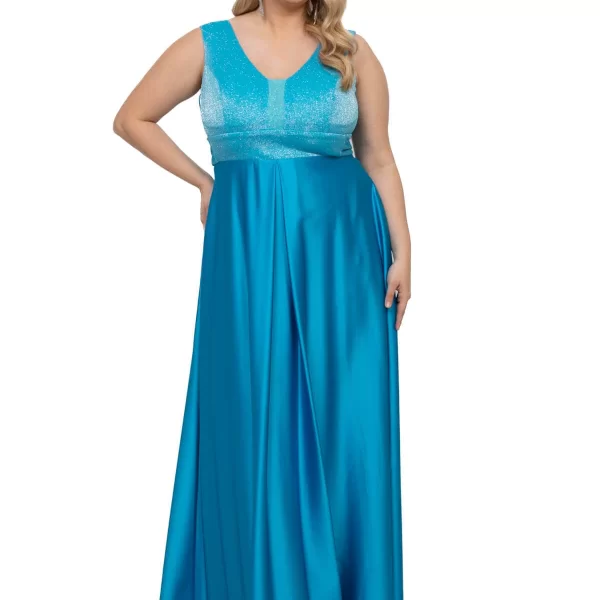 ΦΟΡΕΜΑ PLUS SIZE ΜΑΚΡΥ ΣΑΤΕΝ ΤΙΡΚΟΥΑΖ ΤΙΡΚΟΥΑΖ