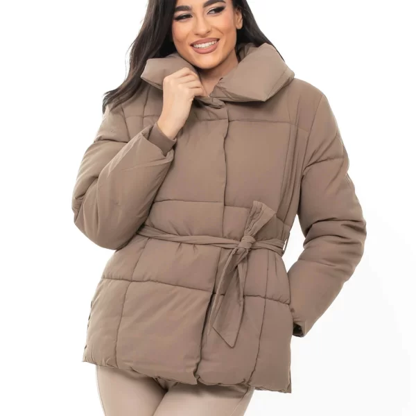 ΜΠΟΥΦΑΝ ΚΟΝΤΟ PUFFER ΜΕ ΖΩΝΗ ΚΑΦΕ ΚΑΦΕ