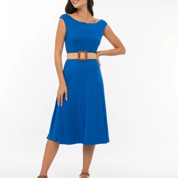 ΦΟΡΕΜΑ PLUS SIZE ΒΙΣΚΟΖ ΕΛΑΣΤΙΚΟ OFF SHOULDER ΜΠΛΕ ΡΟΥΑ ΜΠΛΕ ΡΟΥΑ
