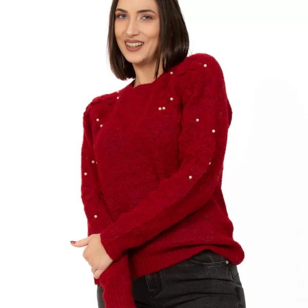 ΜΠΛΟΥΖΑ ΠΛΕΚΤΗ ΜΕ ΜΟΤΙΦ ΚΑΙ ΠΕΡΛΕΣ ΚΟΚΚΙΝΗ ΚΟΚΚΙΝΟ