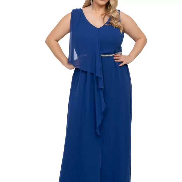 ΦΟΡΕΜΑ PLUS SIZE ΜΑΚΡΥ ΜΟΥΣΕΛΙΝΑ ΜΠΛΕ ΡΟΥΑ