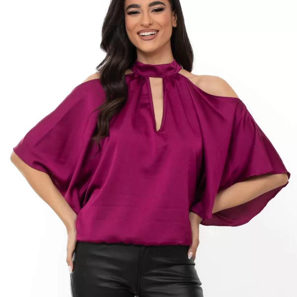 ΜΠΛΟΥΖΑ ΣΑΤΕΝ OFF SHOULDER MAGENTA MAGENTA
