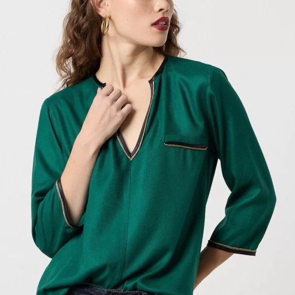 ΜΠΛΟΥΖΑ ΒΙΣΚΟΖ ΜΟΝΟΧΡΩΜΗ ΜΕ GOLD-BLACK ΛΕΠΤΟΜΕΡΕΙΕΣ ΠΡΑΣΙΝΟ