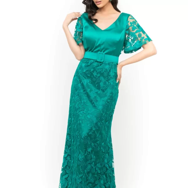 ΦΟΡΕΜΑ PLUS SIZE ΜΑΚΡΥ ΔΑΝΤΕΛΑ ΜΕ ΖΩΝΗ ΠΡΑΣΙΝΟ