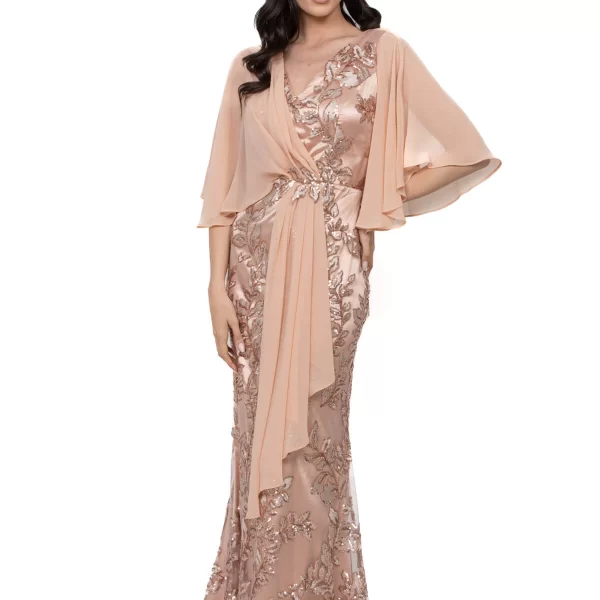 AXNARI ΦΟΡΕΜΑ PLUS SIZE ΜΑΚΡΥ ΔΑΝΤΕΛΑ ΜΕ ΜΟΥΣΕΛΙΝΑ NUDE