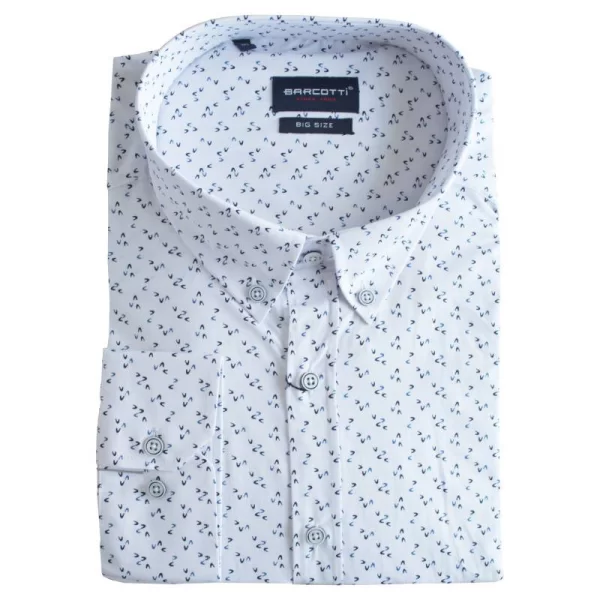 King size ελαστικό μακρυμάνικο πουκάμισο με μικροσχέδιο - White