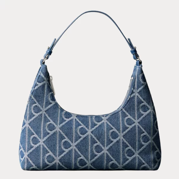 ΤΣΑΝΤΑ CALVIN KLEIN EMBLE AOP DENIM SHOULDER BLUE CALVIN KLEIN
