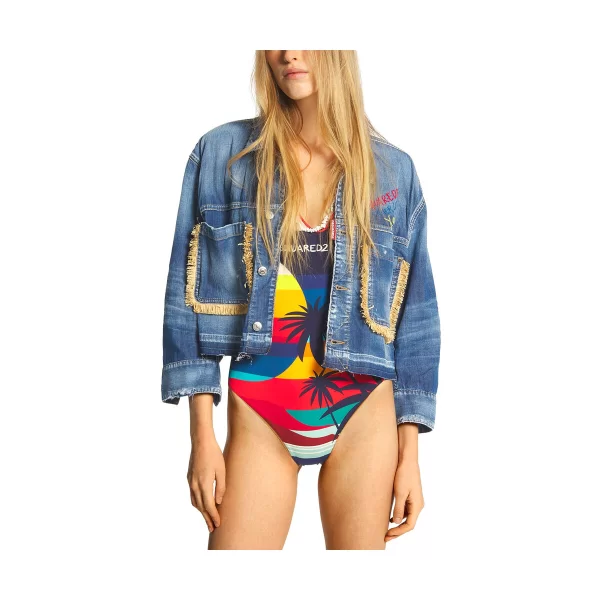 Dsquared Χοντρό μπουφάν Dsquared DENIM CROP JACKET WOMEN