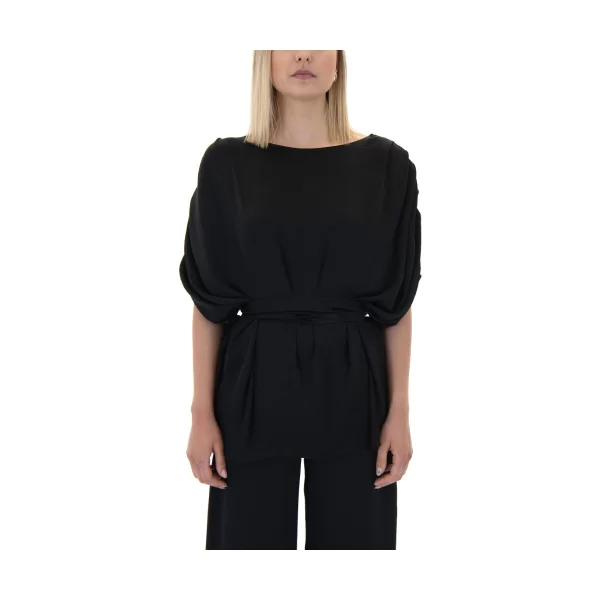 Μπλουζάκια με μακριά μανίκια Moutaki SATIN BELTED PLEATED SHOULDER TUNIC WOMEN
